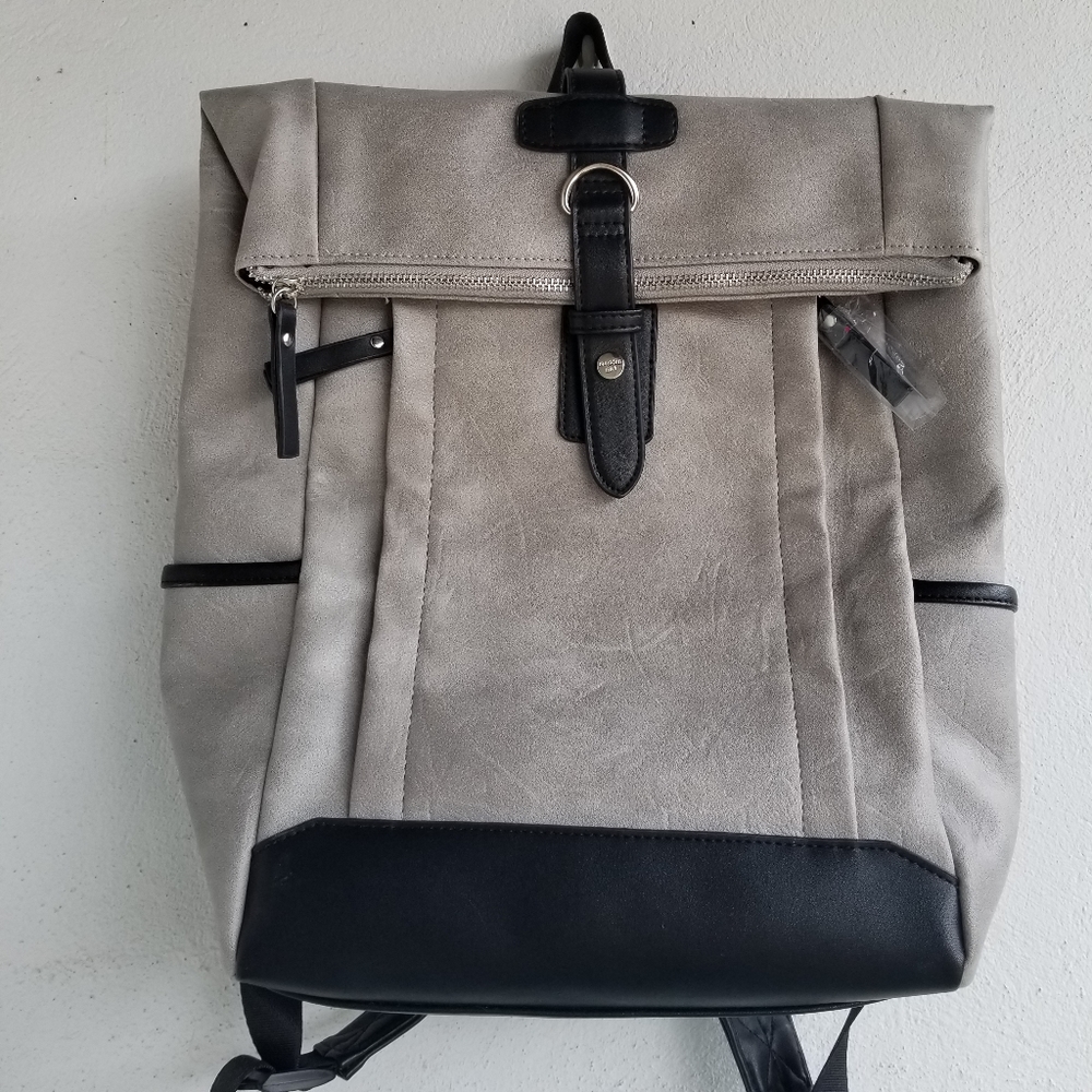 Madden girl gray black faux leather backpack